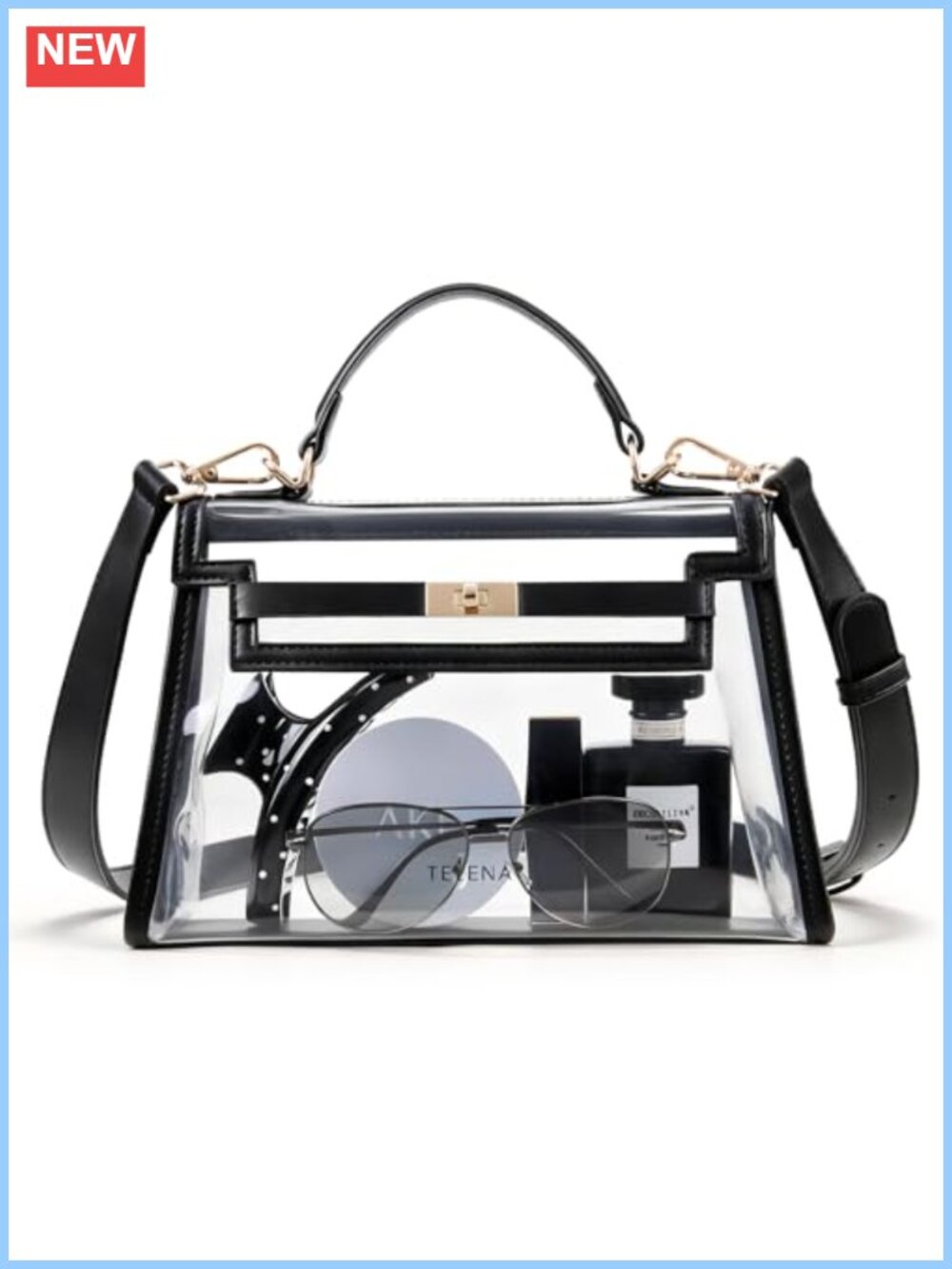 Clear PVC Crossbody Purse Twist Lock Stadium Approved Bag